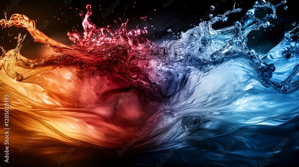 Aufkleber Dynamic liquid motion patterns in vibrant colors abstract art visual design studio environment close-up view fluid motion