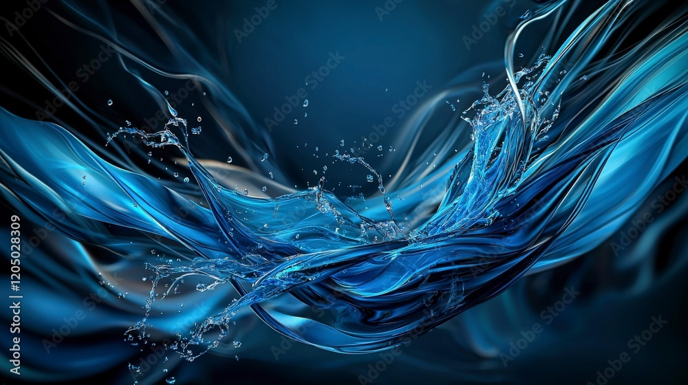 Poster flowing water-inspired abstract art digital creation modern blue tones dynamic fluid motion