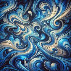 Abstract liquid marble background with highly saturated blue tones, featuring intricate swirling patterns and smooth gradients