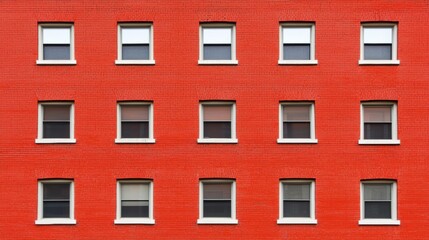 Fototapeta premium The red brick building has many windows, some of which are open