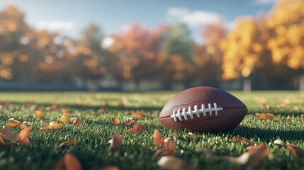 A american football on yard line on a football field