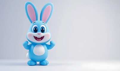 Obraz premium Happy blue bunny, studio shot, white background, Easter