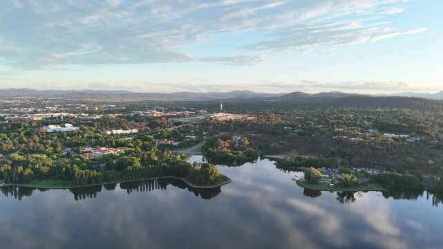 Canberra skyline, lake Burley Griffin