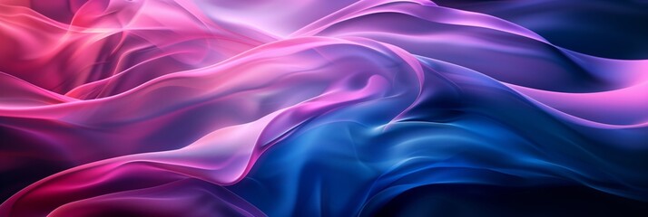 Fototapeta premium A background with a gradient of dark blue and purple, with flowing lines in pink that resemble waves or ribbons.