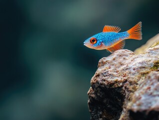 Obraz premium Small blue and orange fish on rocks