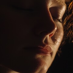 Soft light highlights the tranquil features of an expressive close-up portrait