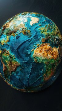 Design a captivating image showing Earth with all continents fused together into a new supercontinent Use vibrant colors and futuristic elements to convey a sense of unity and harmonious coexistence