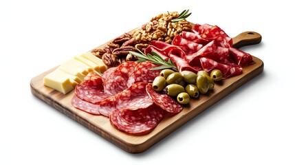 Obraz premium Keto charcuterie board with cured meats, cheese, olives, and nuts, perfect for sharing