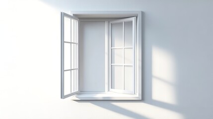 Elegant modern window profile with fine aluminum frame, resting on a smooth white sill, isolated against a pure white backdrop, perfect for ad space