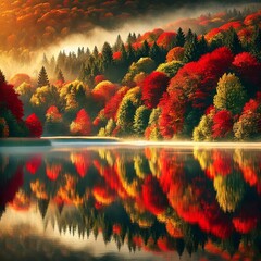 Serene Lake with Reflection of Autumn Trees