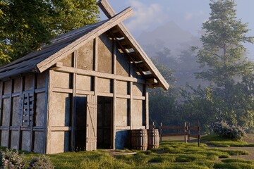 Obraz premium old wooden house in the forest