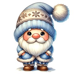 Obraz premium Cartoon winter gnome. Clipart is a great choice for creating cards, invitations, party supplies and decorations. AI generated.