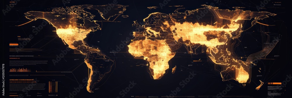 Poster visual representation of global fire activity over time in a digital format highlighting intense hea