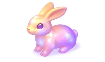 Obraz premium Iridescent rabbit game asset, digital art, white background