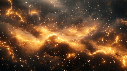 A cosmic wonder of a black hole in 3D, with luminous clouds and a sea of stars creating a mesmerizing space scene