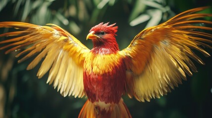 Fototapeta premium Red and Yellow Bird Spread Wings
