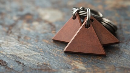 A quartet triangular brown key rings with a blushing foreground