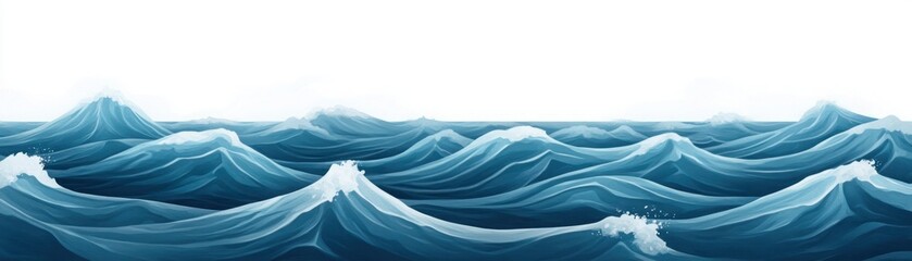 Calm and Serene Ocean Waves in Shades of Blue with White Foam for Background Design, Digital Art, Marine Theme, Nautical Elements, Tranquil Water Scenery