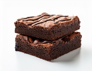 Fresh pieces of delicious chocolate brownies on white background