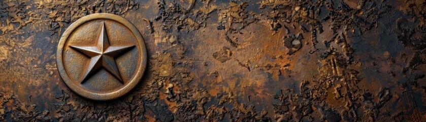 A bronze star emblem on a textured, rusty background, evoking a sense of history and durability, George Rogers Clark Day