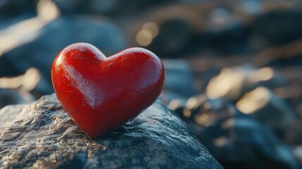 Fototapeta premium Red Heart on Rock