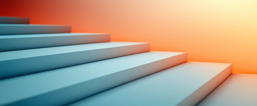 Abstract stairs leading to a bright orange background.