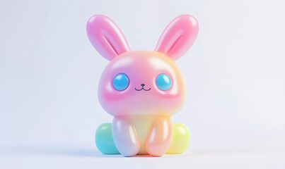 Fototapeta premium Pastel rainbow bunny, sitting, white background, 3D render, Easter