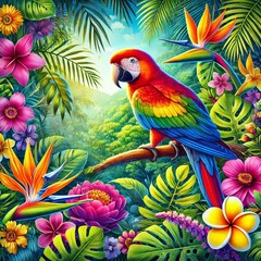 Fototapeta premium Exotic Parrot in Lush Jungle
