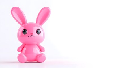 Obraz premium Pink bunny toy sits on white background, easter, spring