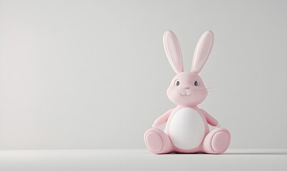 Obraz premium Pink bunny sitting, white background, Easter, 3D render, greeting card