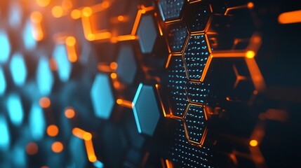 Fototapeta premium Mesmerizing Hexagonal Digital Landscape with Futuristic Neon Lighting and Geometric Shapes