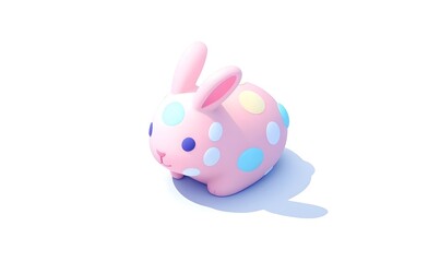 Pink polka-dot bunny, 3D render, white background, Easter
