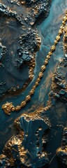 Obraz premium Design an engaging and elegant visual presentation highlighting a frontal view of a classic gold necklace, elegantly draped over a background depicting a serene mining landscape Infuse 
