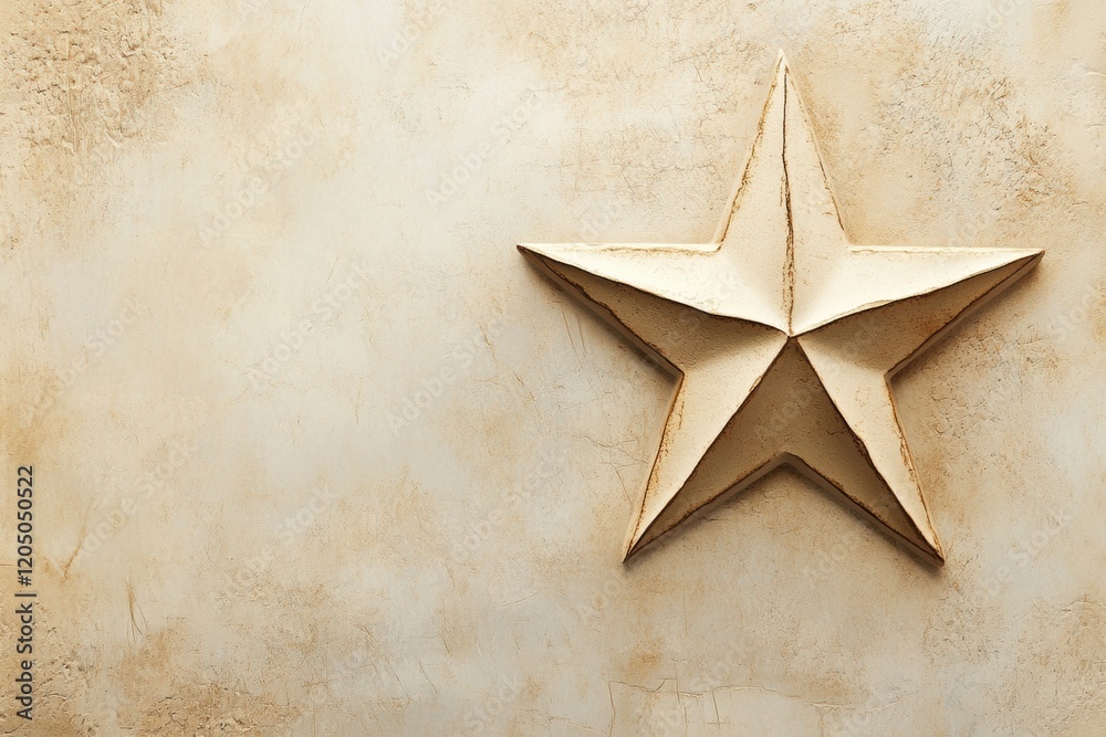 Poster texture and dimension of a three dimensional star decoration on a beige wall creating a vintage atmo