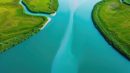 Obraz premium Dramatic aerial view of meandering river delta