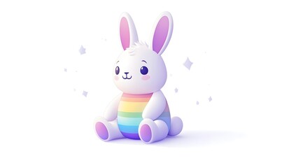Fototapeta premium Rainbow bunny sitting, digital art, white background, LGBTQ+ pride