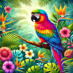 Fototapeta premium Exotic Parrot in Lush Jungle