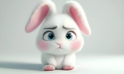 Sad bunny, 3D render, studio, white background, children's book