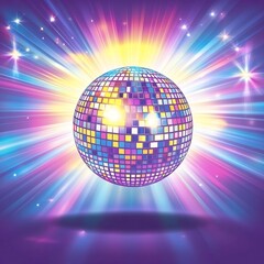 Obraz premium Vibrant Disco Ball with Bursting Colorful Lights and Sparks at a Lively Party Scene