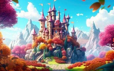 Fototapeta premium A Majestic Castle Nestled Among Lush Mountains