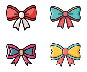 Set of decorative colorful ribbon bows in flat vector style.