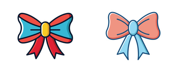 Fototapeta premium Set of decorative colorful ribbon bows in flat vector style.
