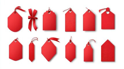 Red paper sticker label set collection isolated on white background