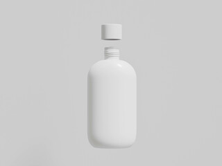 oval bottle with round shape skrew cap mockup, front view oval shape PET plastic bottle, squeeze liquid skincare and cosmetic product tube packaging, open skrew cap HDPE container mockup