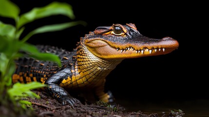 Obraz premium Camouflaged Alligator Lurking in the Swampy Wetland