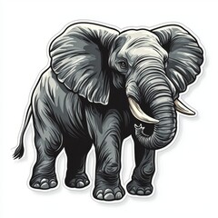Magnificent illustration of a full-bodied elephant with large tusks detailed in a classic comic book style