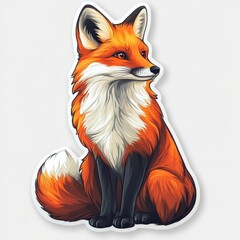 Elegant Fox Portrait in a Sticker Style with Vibrant Orange and White Fur Posing on a Clean Background