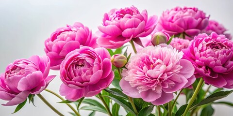 Obraz premium Vibrant pink peonies in full bloom against a soft white background