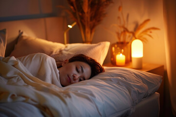Tranquil Sleep Environment with Soft Pillows and Warm Lighting for Healthy Rest Habits
