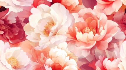 Blush Peony Delight, intricate seamless pattern showcasing delicate peonies in soft blush hues, perfect for elegant textile design.
